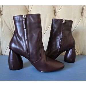 CARVEN Brown Leather Ankle Boots Geometric Sculpted Heel Size EU 39